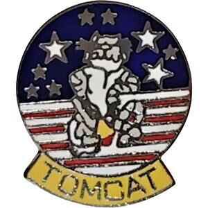 Tomcat Character Hat, Lapel, Brooch Pin – 1"x7/8", Pilot Design, Flag Background